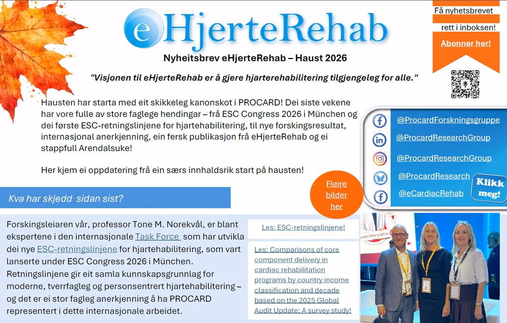 Utklipp av nyhetsbrevet til eHjerterehab høst 2026